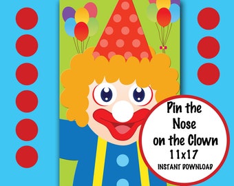 Pin the Nose on the Clown, Carnival Games, Carnival Birthday INSTANT DOWNLOAD