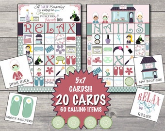 Spa Bingo 20 Printable Cards, Spa Party Games, Spa Birthday Games INSTANT DOWNLOAD