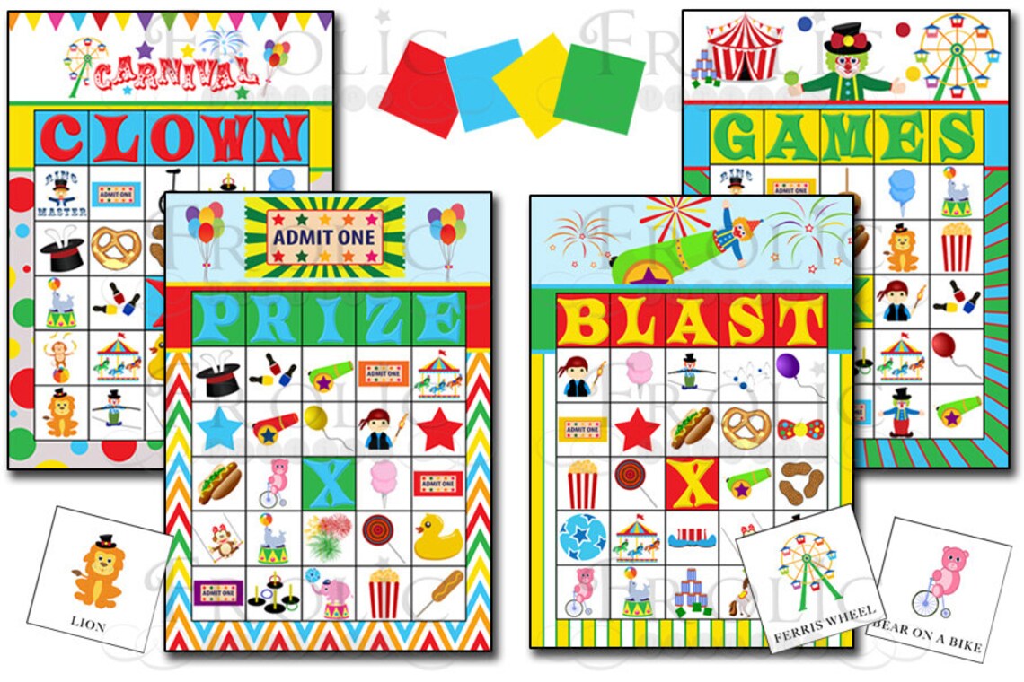 Circus Carnival Bingo 40 printable cards INSTANT DOWNLOAD Etsy