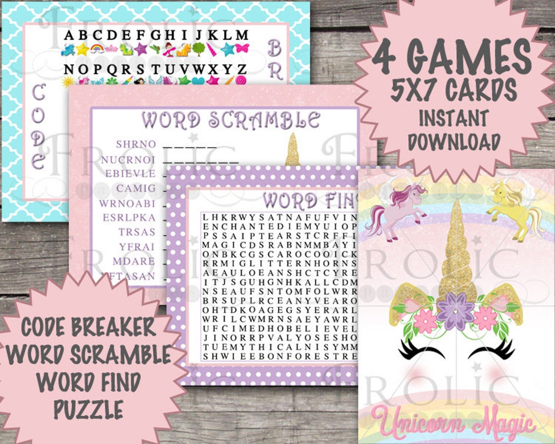 Unicorn Games Unicorn Word Search Unicorn Word Scramble Etsy