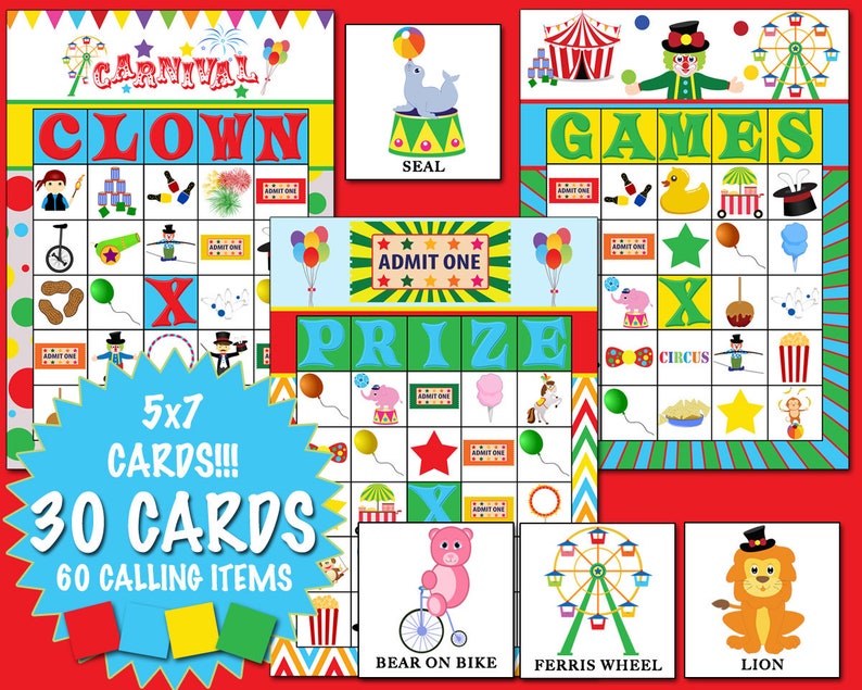 Carnival Bingo 30 Cards INSTANT DOWNLOAD Etsy UK