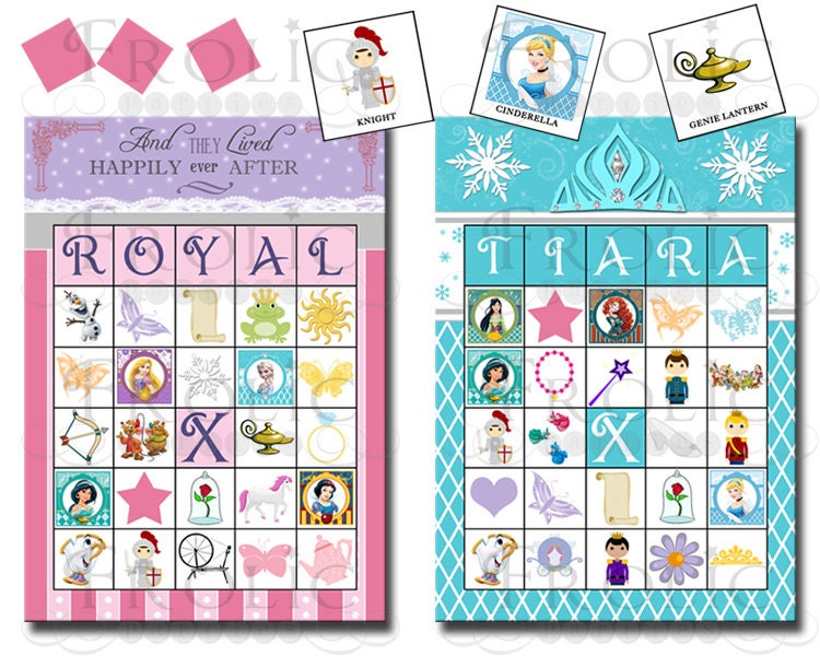 Princess Bingo 20 Printable Cards INSTANT DOWNLOAD Etsy