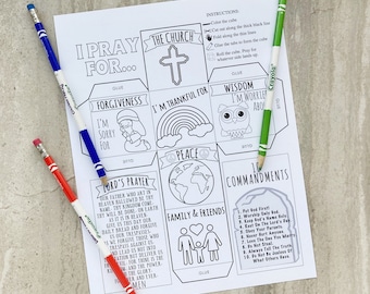 Prayer Cube, Christian Craft with Lord’s Prayer & 10 Commandments Bookmarks, Vacation Bible School Activity INSTANT DOWNLOAD