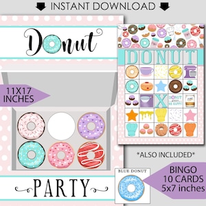 Donut Party Games Pin the Donut in the Box and Donut Bingo, Donut Party Games, Donut Birthday, Pajama Party Games INSTANT DOWNLOAD