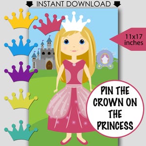 Pin the Crown on the Princess Game: Birthday Party Activity (Instant Download)
