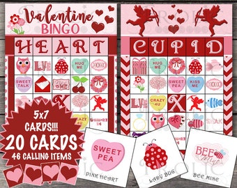 Valentine's Day Bingo 20 Cards INSTANT DOWNLOAD