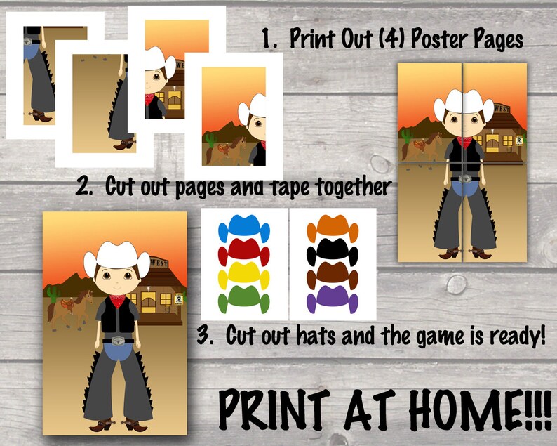 Pin the Hat on the Cowboy Cowboy Games Cowboy Birthday Etsy