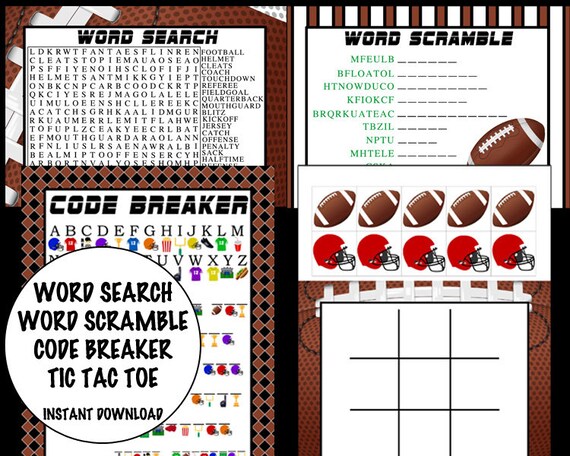 Football Party Games Football Word Search Football Tic Tac 