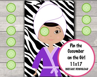 Pin the Cucumber on the Girl, Spa games, Spa birthday party, Spa Sleepover Games INSTANT DOWNLOAD