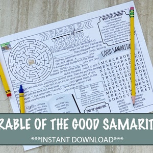 Parable of The Good Samaritan Activity Sheet, Worship notes for kids, Worship Activities for Kids, Bible Activity INSTANT DOWNLOAD