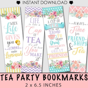 Tea Party Bookmarks, Tea Party Favors, Tea Party Gifts INSTANT DOWNLOAD