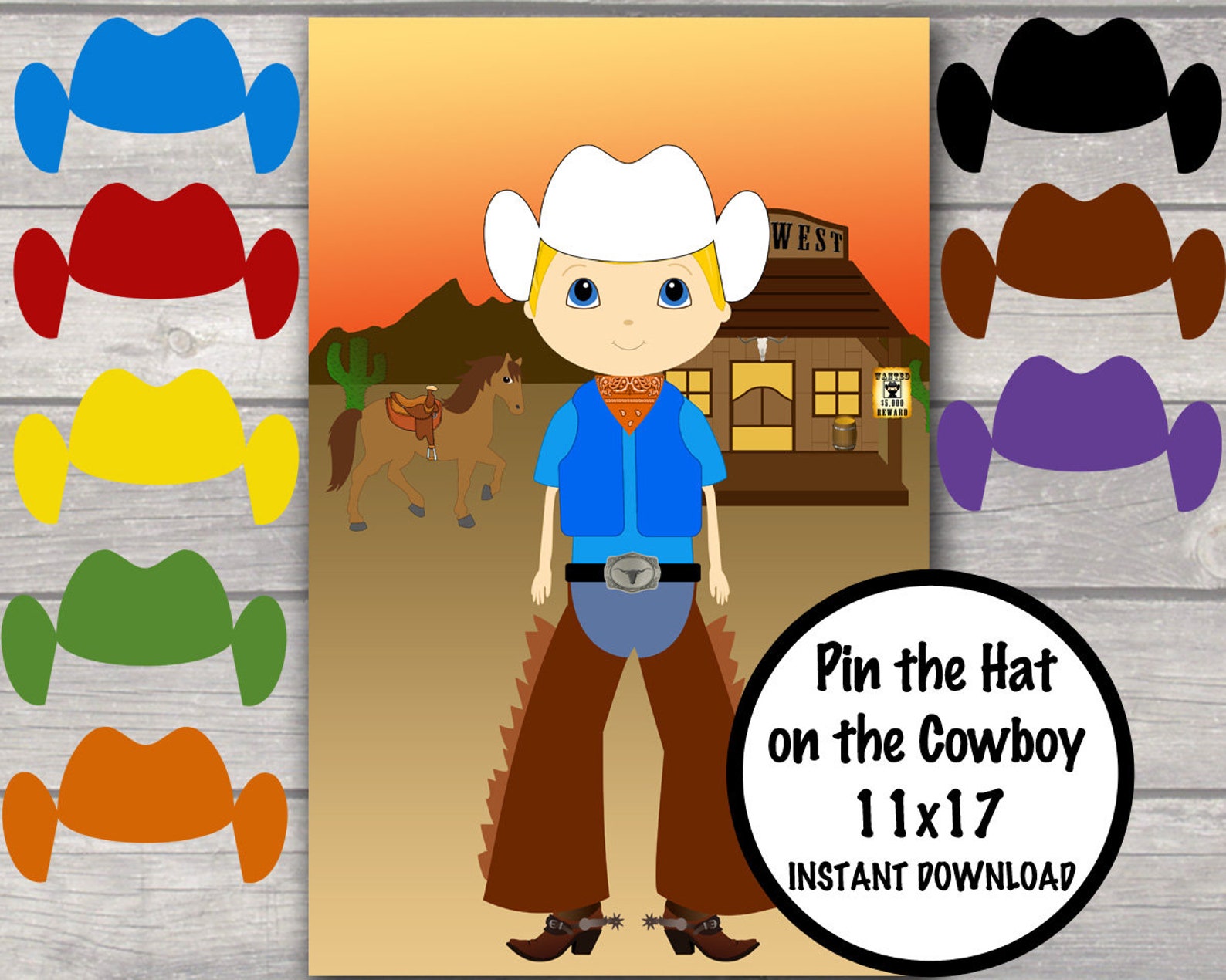 Cowboy Bingo Pin the Hat on the Cowboy Cowboy Games Cowboy Etsy