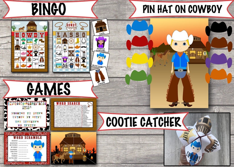 Cowboy Bingo Pin the Hat on the Cowboy Cowboy Games Cowboy Etsy