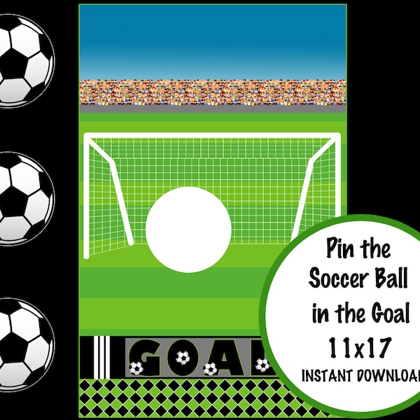 Pin the Soccer Ball in the Goal, Soccer Party Games, Soccer Birthday Party INSTANT DOWNLOAD
