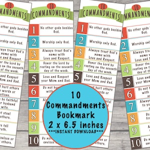 10 Commandments Bookmark: Bible Scripture, Sunday School (PDF Download 8.5x11 inch Sheet)