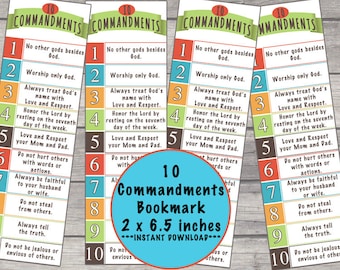 10 Commandments Bookmark: Bible Scripture, Sunday School (PDF Download 8.5x11 inch Sheet)