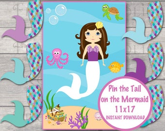 Pin the Tail on the Mermaid, Mermaid Party Games, Mermaid Birthday Game INSTANT DOWNLOAD