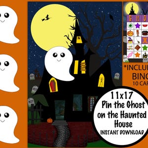 Halloween Party Games: Pin the Ghost, Picture Bingo (Instant Download)