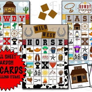 Cowboy Bingo 30 Printable Bingo Cards, Cowboy Party Games, Cowboy ...