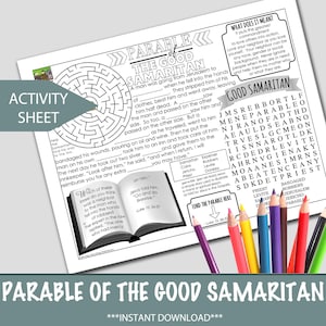 Gelijkenis van de barmhartige samaritaan, aanbiddingsbriefjes voor kinderen, aanbiddingsactiviteiten voor kinderen, bijbelactiviteit INSTANT DOWNLOAD