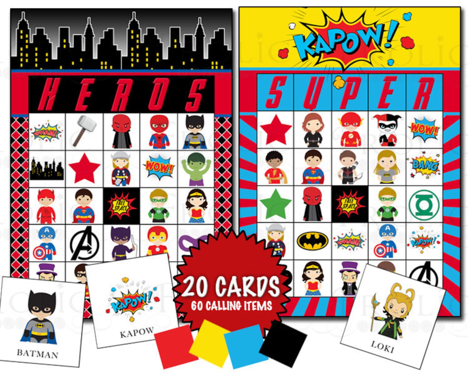 Super hero bingo 20 printable cards INSTANT DOWNLOAD | Etsy