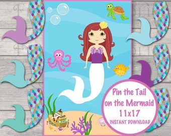 Pin the Tail on the Mermaid, Mermaid Party Games, Mermaid Birthday Games INSTANT DOWNLOAD