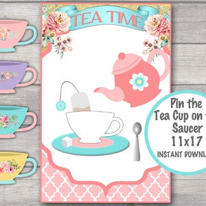 Pin the Tea Cup on the Saucer, Tea Party Games, Tea Party Birthday INSTANT DOWNLOAD