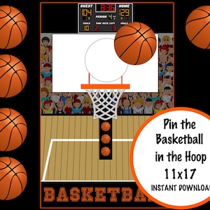 Pin the Basketball in the Hoop, Basketball Party Games, Basketball Birthday Party INSTANT DOWNLOAD