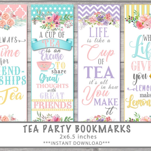 Tea Party Bookmarks, Tea Party Favors, Tea Party Gifts INSTANT DOWNLOAD