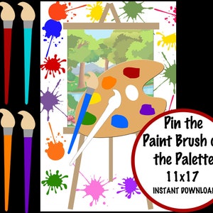 Pin the Paint Brush on the Palette, Painting games, Painting birthday party, Art Party Games INSTANT DOWNLOAD