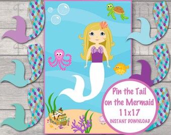 Pin the Tail on the Mermaid, Mermaid Party Games, Mermaid Birthday Games INSTANT DOWNLOAD