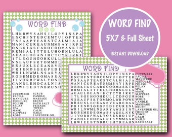 Spa Party Word Find, Spa Party Games, Spa Birthday Games, Spa Word Search INSTANT DOWNLOAD