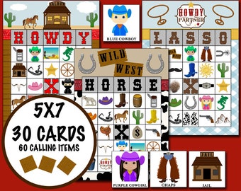 Cowboy Bingo 30 Cards INSTANT DOWNLOAD - Etsy