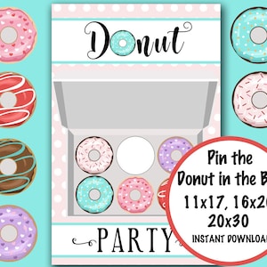 Pin the Donut in the Box, Donut Party Games, Donut Birthday, Pajama Party Games INSTANT DOWNLOAD