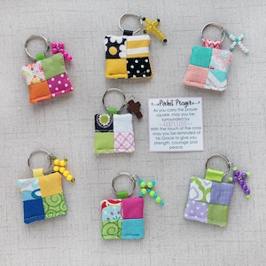Prayer Square Keychain: Mini Quilt with Cross Charm, Bible Study Gift