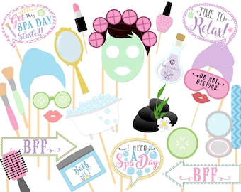 Spa Party Photo Booth Props: Printable DIY Decorations (Instant Download)