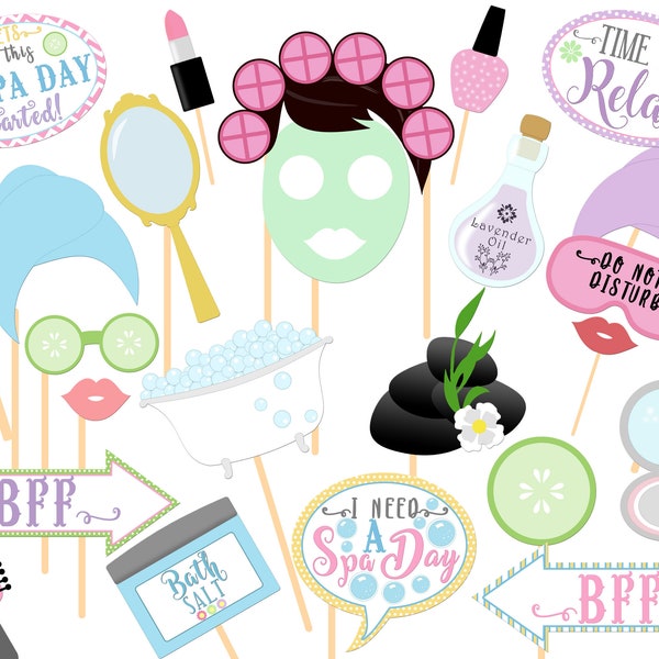 SPA Party Photo Booth Props, Spa Party Birthday Printable Photo Props INSTANT DOWNLOAD