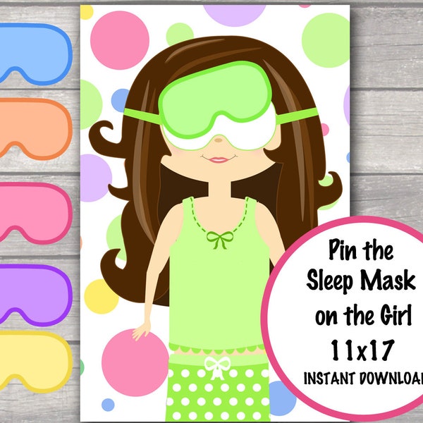 Appunta la maschera per dormire sulla ragazza, giochi per pigiama party, festa di compleanno per pigiama party, giochi per pigiama party DOWNLOAD IMMEDIATO