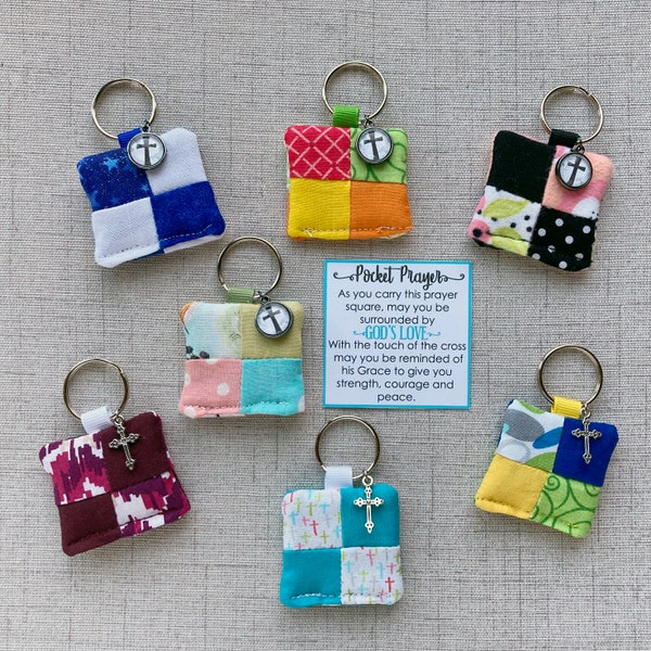 Prayer Square Keychain, Pocket Prayer, Bible Study Group Gifts, Quilted Pocket Prayer, Gift Under 10, Inspirational Quotes