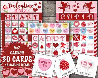 Valentine's Day Bingo 30 cards INSTANT DOWNLOAD