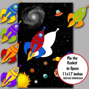 Pin the Rocket in Space, Space games, Space Birthday Party INSTANT DOWNLOAD