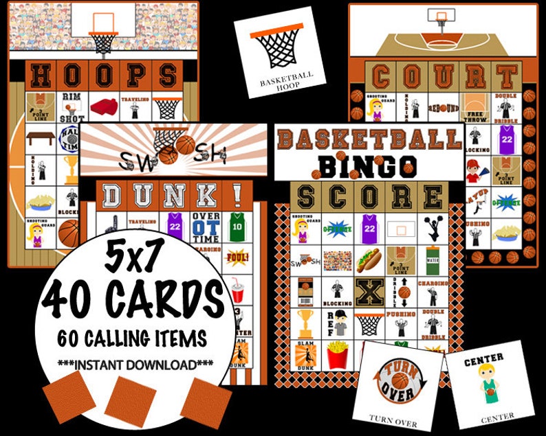Basketball Bingo 40 Cards INSTANT DOWNLOAD Etsy