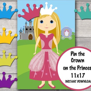 Pin the Crown on the Princess, Princess Games, Princess Birthday INSTANT DOWNLOAD