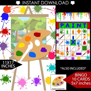 Pin die Pinsel auf die Palette, Malen Bingo, Malen Spiele, Malen Geburtstagsparty, Kunst Party Spiele SOFORTIGER DOWNLOAD