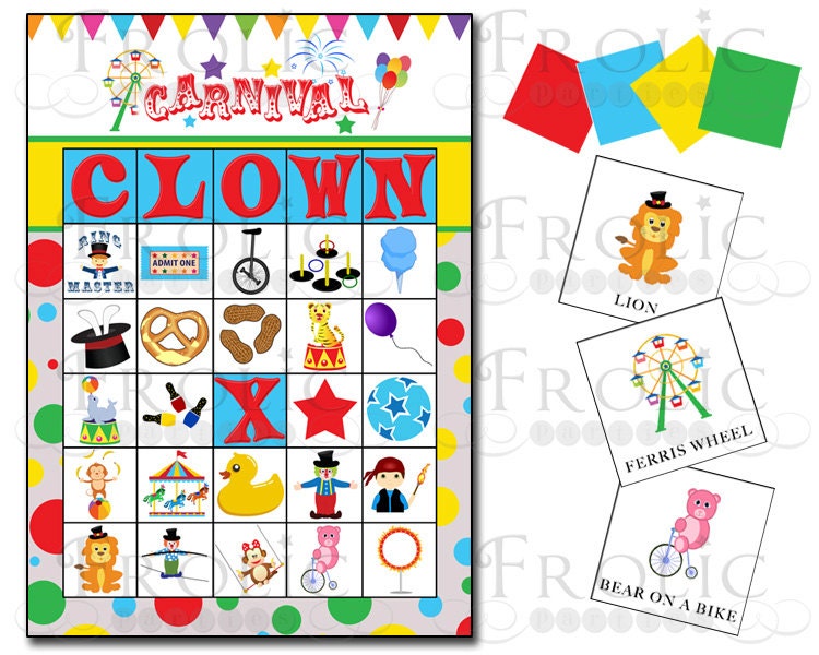 circus-carnival-bingo-10-printable-cards-instant-download-etsy