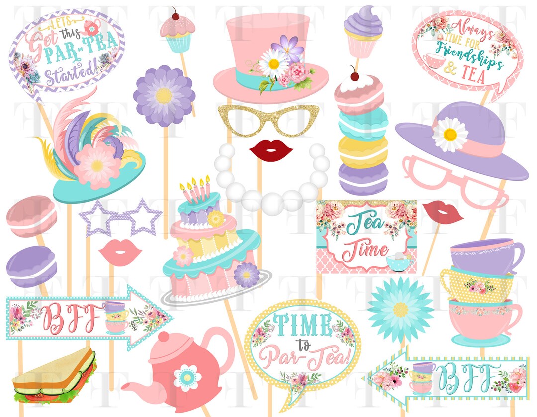 Tea Party Photo Booth Props, Tea Party Birthday Printable Photo Props