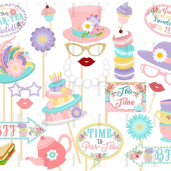 Tea Party Photo Booth Props, Tea Party Birthday Printable Photo Props INSTANT DOWNLOAD