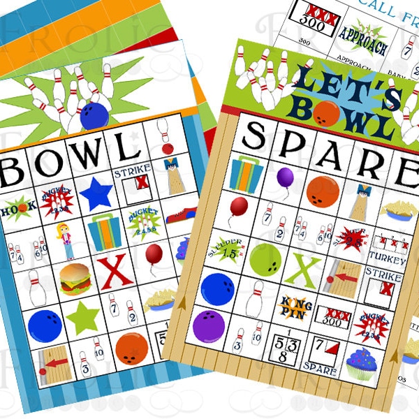 Bowling Bingo 20 Cards, Bowling Party Games, Bowling Party Ideas INSTANT DOWNLOAD