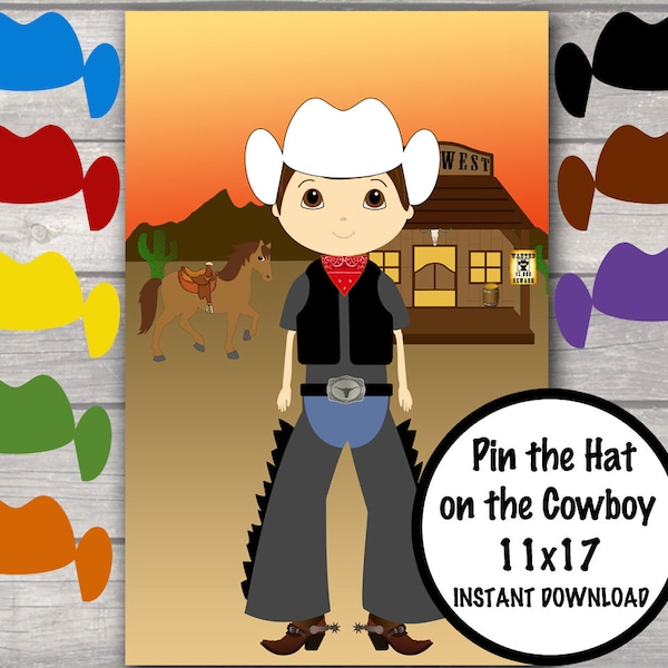 Pin the Hat on the Cowboy, Cowboy games, Cowboy birthday party, Cowboy Activity INSTANT DOWNLOAD