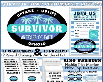 Articles of Faith SURVIVOR Style Activity - Challenges and Puzzles and loads of fun! Activity for Latter Day Saint Articles of Faith